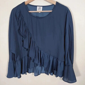 ANTHROPOLOGIE  | DRA TEAL RUFFLE LONG SLEEVE BLOUSE